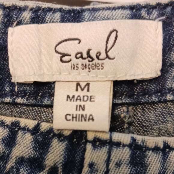 Easel, Oversized Overalls, Print Blue Denim, Distressed, Medium, Grunge, Cottage - Picture 2 of 16